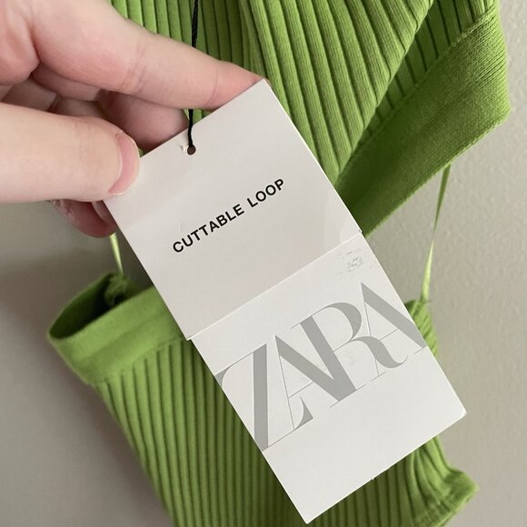 Zara Women S Green Ribbed Stretch Y2K Sleeveless Halter Neck Cutout Bodysuit NWT - Picture 9 of 16